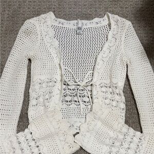 Women's White Crochet Sweater